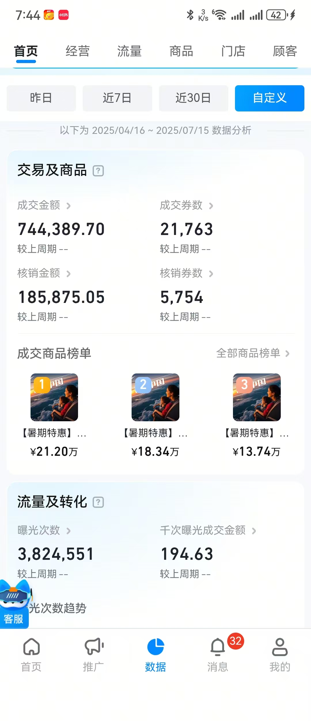 90天营业数据截图